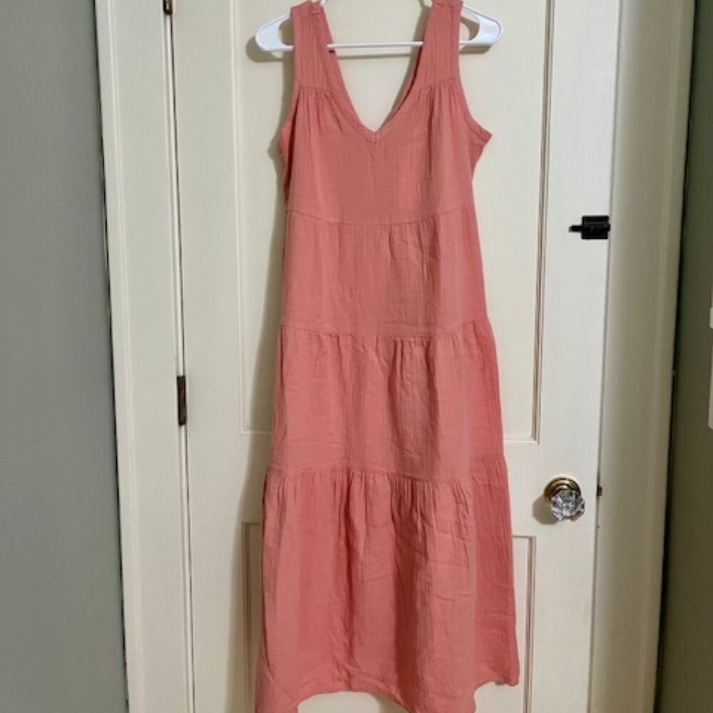 Quince 100% Organic Cotton Gauze Tiered Maxi Dress